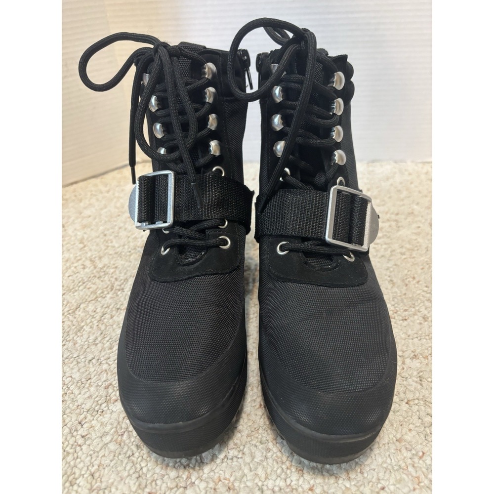 Steve Madden Women's Grady Lug-Sole Booties Black Lace Up Chunky Heels Size 8.5 - Picture 2 of 8